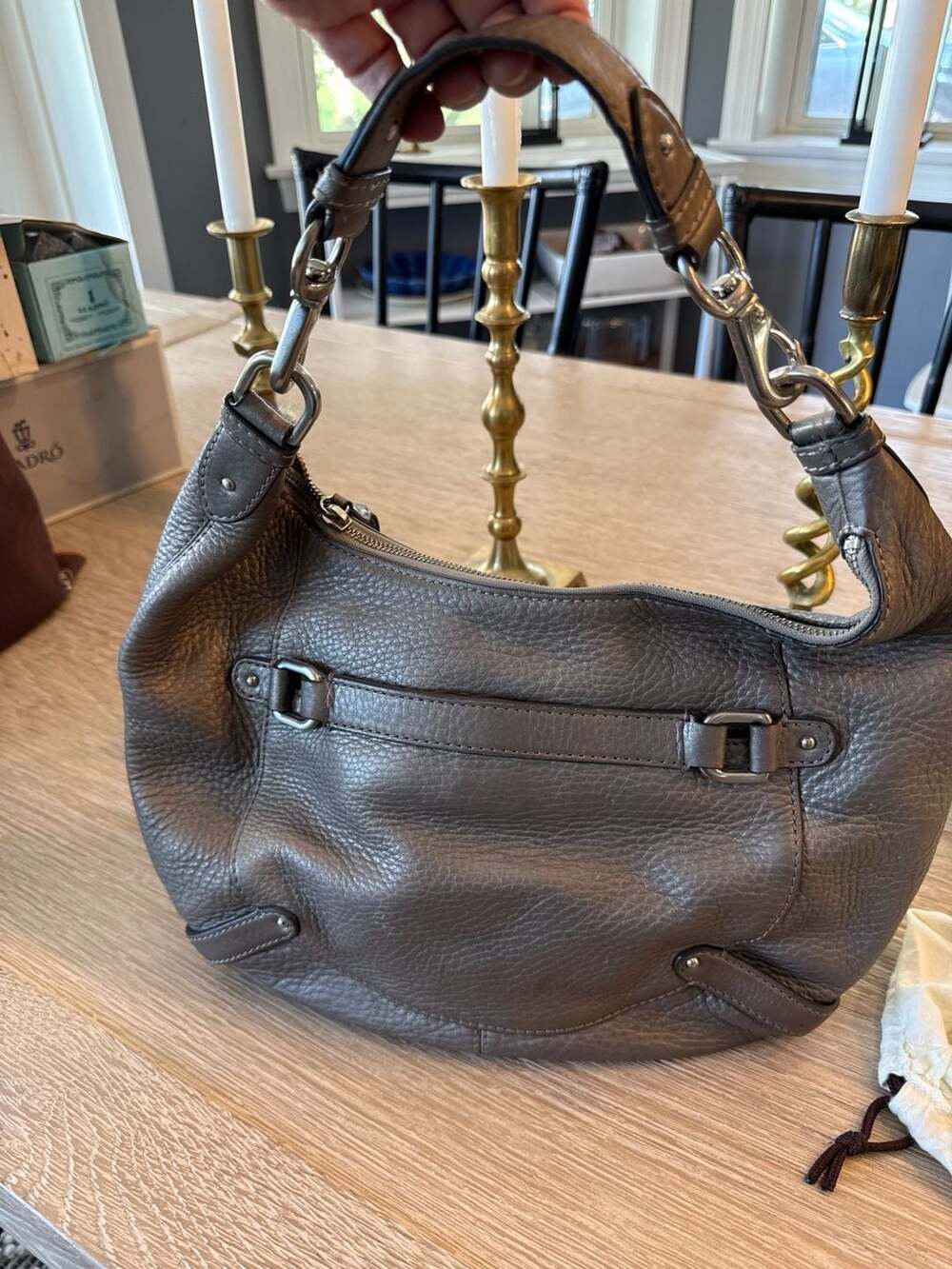 Cole Haan Metallic Pewter Leather Shoulder Bag Purse